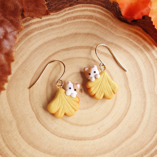 Cat x Ginkgo Leaf Earrings